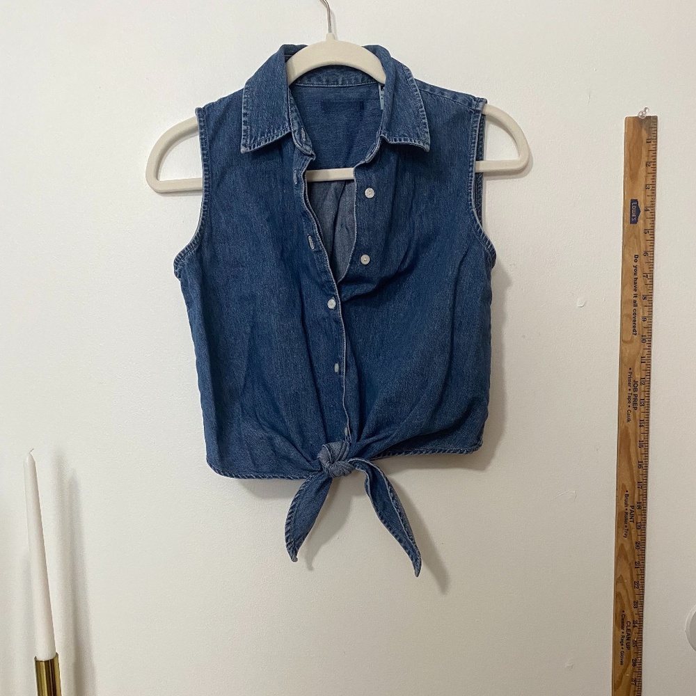 90's Tie Front Denim Crop Top Cotton Brand